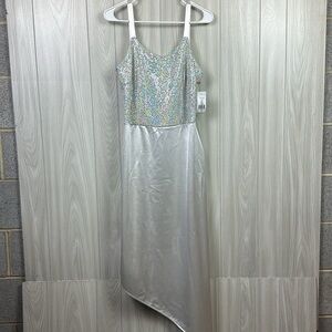 JM Studio Womens Dress 10 White Sequin Asymmetrical Sleeveless Wedding Sparkle